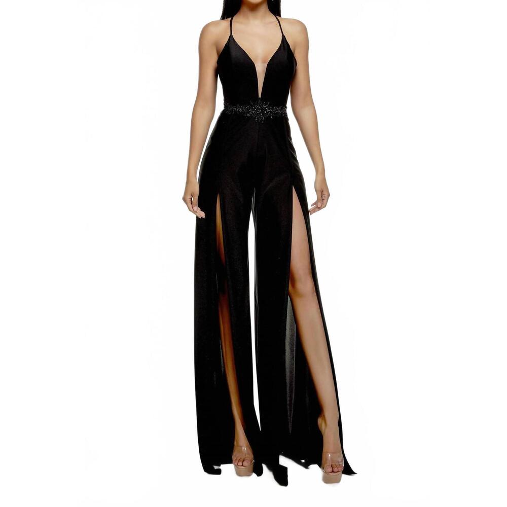 NEW ALYCE PARIS plunging neckline jumpsuit in black